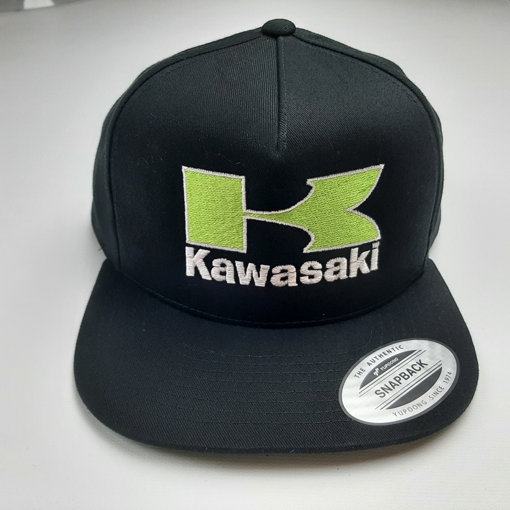Kawasaki Ninja Embroidered Flat Bill Snapback Cap Hat Black